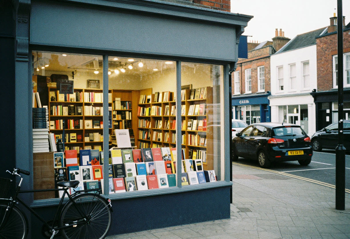 The shop window at dusk